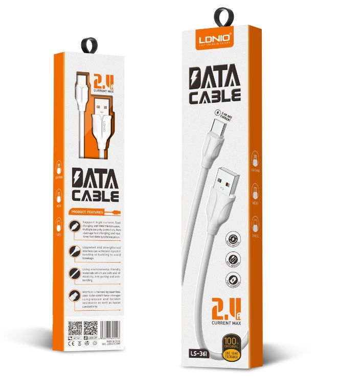 Кабель "Ldnio" (LD_B4520) LS361/ USB кабель Lightning/ 1m/ 2.4A/ медь: 86 жил/ белый