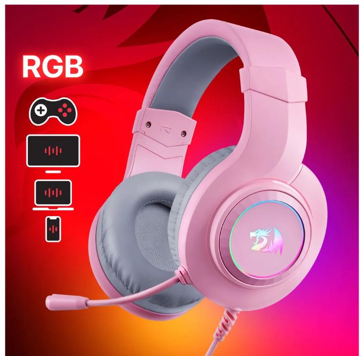 Наушники "Redragon" (70746) Hylas Проводной,RGB,USB+3.5мм,розов.