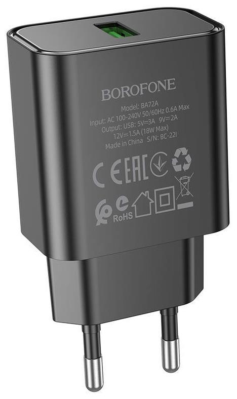 СЗУ "Borofone" (6974443388558) BA72A Spring 1USB QC3.0 - белый