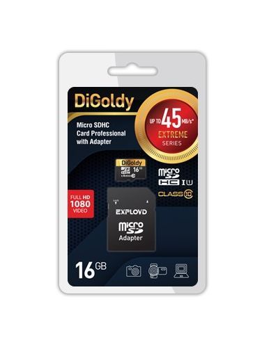 Карта памяти "Digoldy" 16GB microSDHC Class 10 UHS-1 Extreme с адаптером (45мб/с)