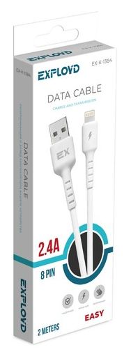 Кабель "Exployd" EX-K-1384 Дата-кабель USB - 8 Pin 2.4A 2.0M круглый силикон белый