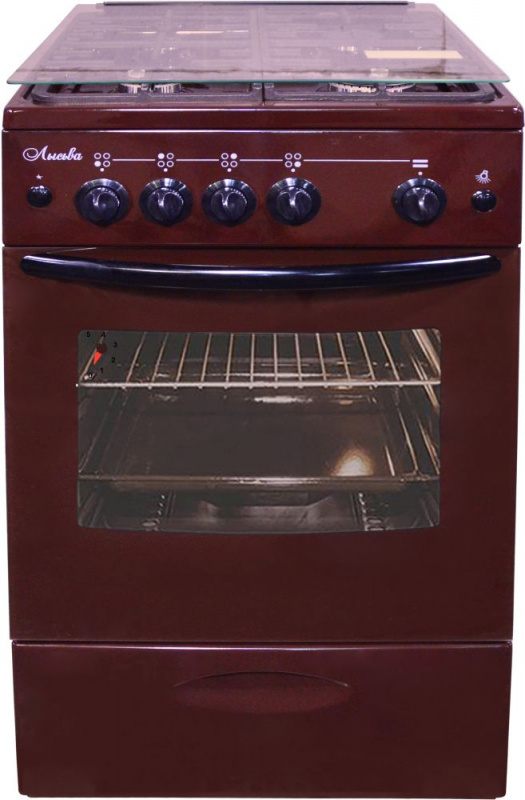 Газовая плита "Лысьва" ГП 4к20 МС-2у коричневая стеклянная крышка решетки чугун