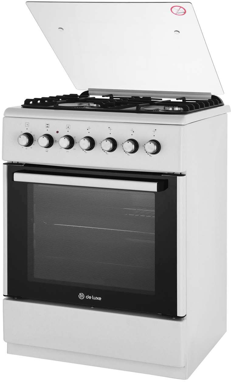 Комбинированная плита "De Luxe" 606040.01гэ-001(кр) ЧР белый (стеклянная крышка) реш.чугун