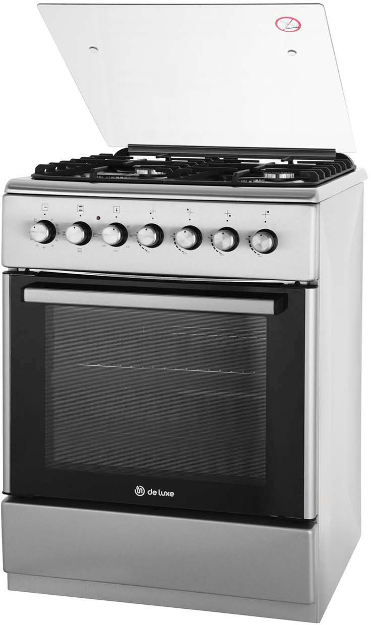 Комбинированная плита "De Luxe" 606040.01гэ-005(кр) ЧР серый (стеклянная крышка) реш.чугун