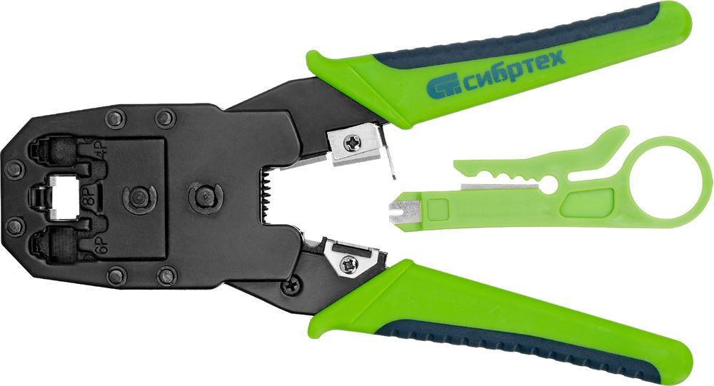 Клещи "СИБРТЕХ" для обжима телефонных и компьютерных клемм 4P, 6P, 8P, функция обрезания проводо