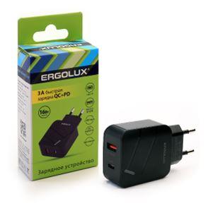 СЗУ "Ergolux" (15108) ELX-РA01QC-C02 18Вт 1USB+1Type C, 100-220В, 5-9V/3А, QC, Черный