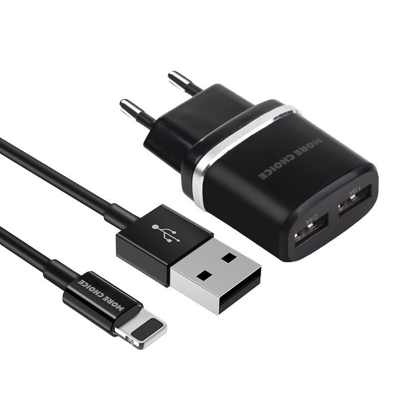 Адаптер питания "MORE CHOICE" (4627151190013) NC22i СЗУ 2USB 2.4A для Apple 8-pin Black