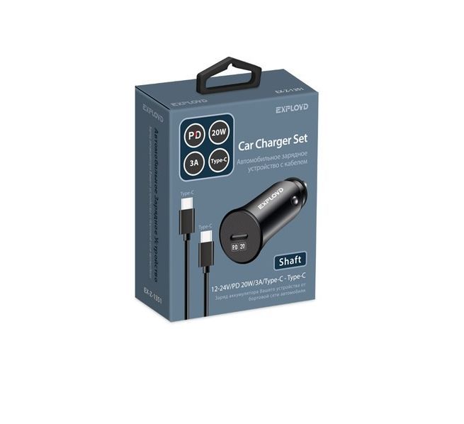 ЗУ в прикуриватель "Exployd" EX-Z-1351 Автомобильное ЗУ/3A/PD/TYPE-C-TYPE-C/20W/чёрный