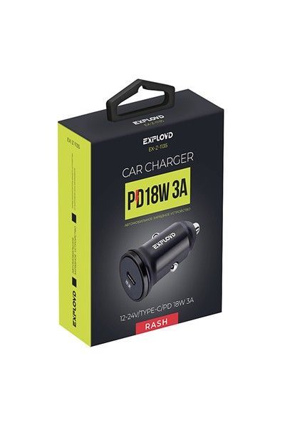 ЗУ в прикуриватель "Exployd" EX-Z-1135 Автомобильное ЗУ/3A/PD/18W/чёрный/Rash