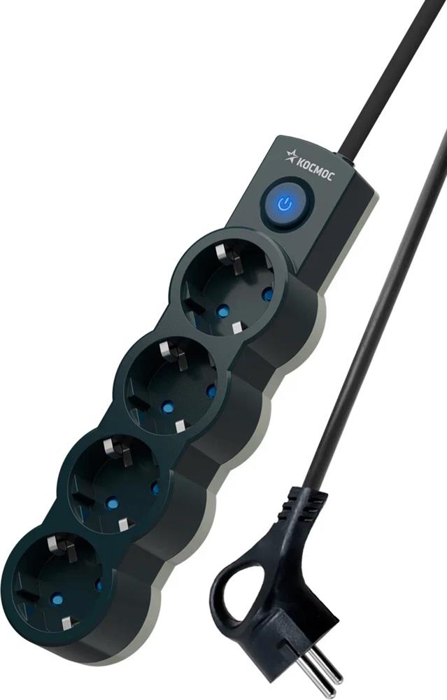 Удлинитель "Космос" YKsm1.5m-4g-Z-V10A-B Черный/серый