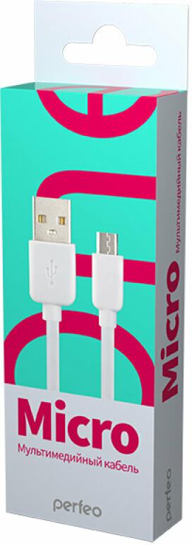 Кабель "Perfeo" (U4007) USB A вилка - Micro USB вилка, 2.4A, белый, длина 1 м., Micro ONE