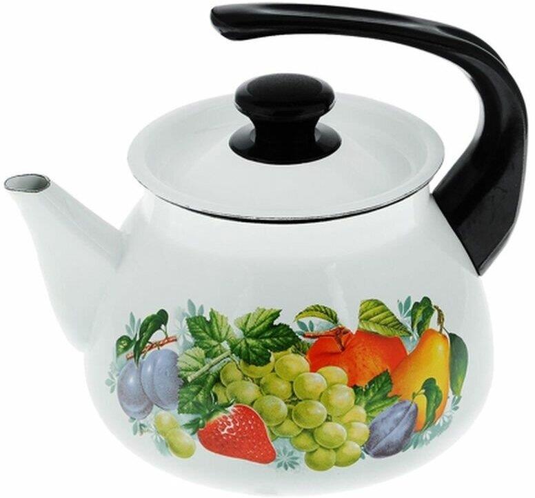 Чайник "КМЗ" 42704-122/6 эмал 3,0л сфер конс/руч с рис, белый