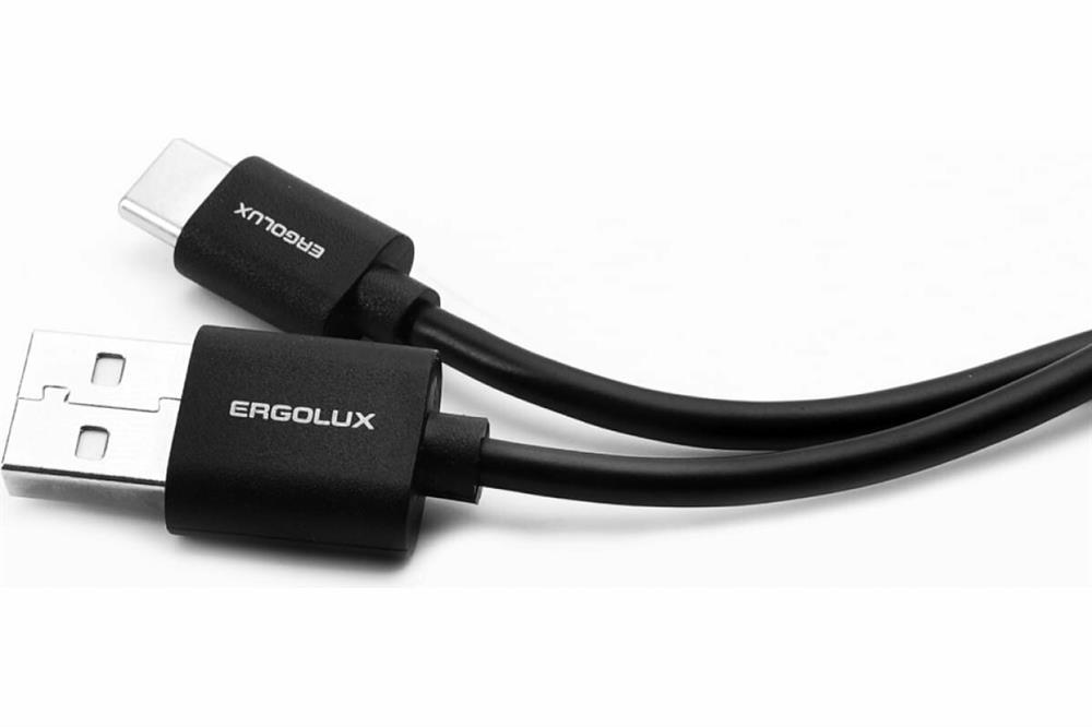 Кабель "Ergolux" (15089) ELX-CDC02P-C02 ПРОМО (Кабель USB-Type C, 2А, 1м, Черный, Зарядка+Пе
