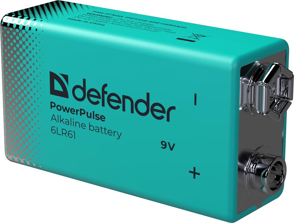 Батарейка "Defender" (56261) 6LR61-1BL 9V, блистер, 1 шт., PowerPulse