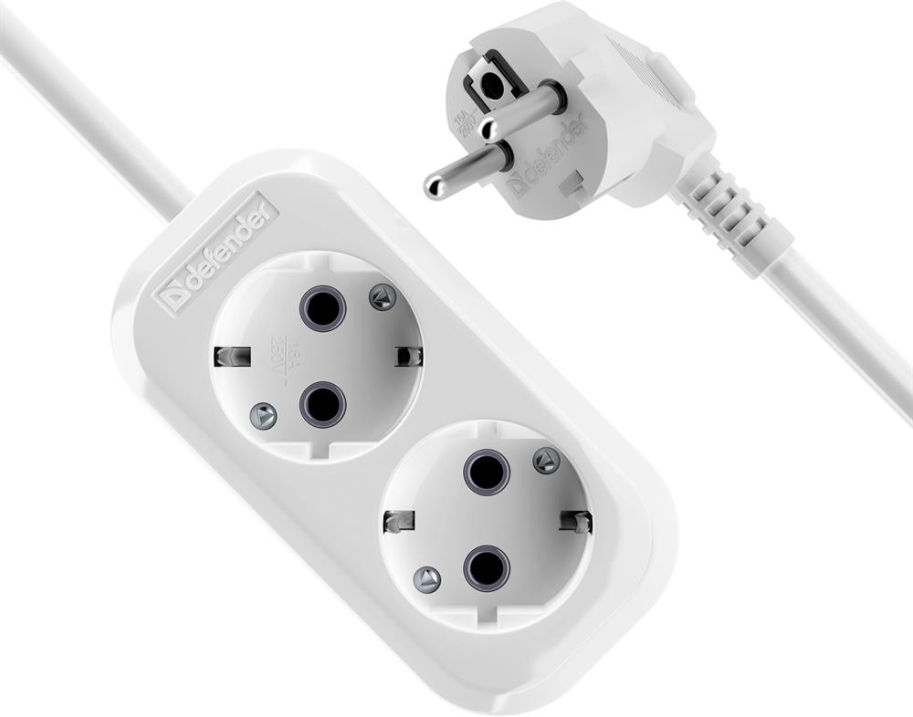 Удлинитель "Defender" (99366) R320 16 А 2 роз х3м , белый