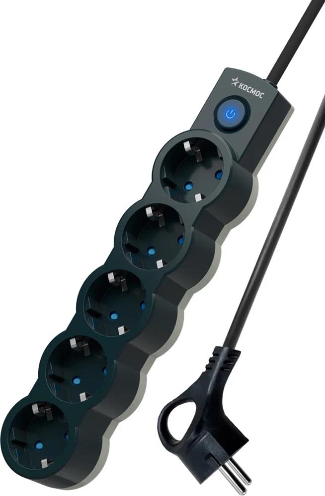 Удлинитель "Космос" YKsm1.5m-5g-Z-V10A-B Черный/серый