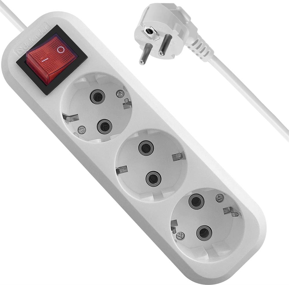 Удлинитель "Defender" (99360) L330 16 А, 3 роз х 5м , белый