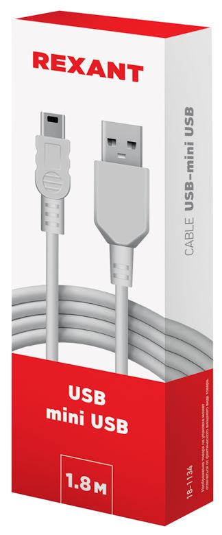 Кабель "Rexant" (18-1134) USB-mini USB/PVC/white/1,8m/REXANT