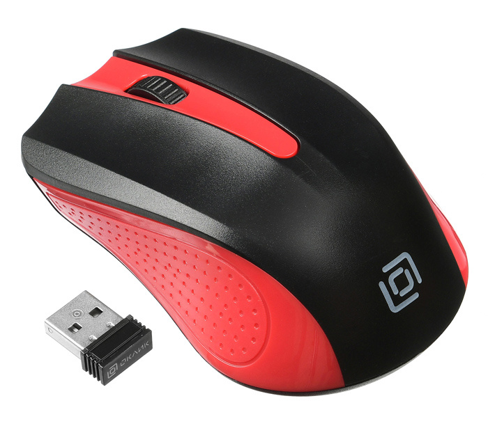 Мышь "Oklick" 485MW black/red опт., беспр. USB