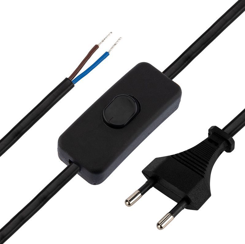 Кабель "Rexant" (11-1134) Сетевой шнур с выкл. 2х0,75 мм2, 1,8 м черный