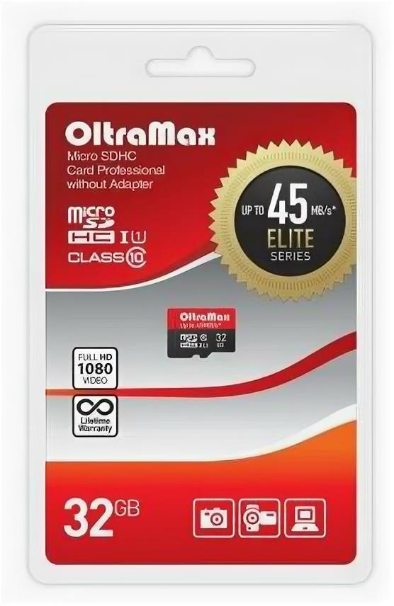 Карта памяти "Oltramax" 32GB microSDHC Class 10 UHS-1 Elite [OM032GCSDHC10UHS-1-ElU1 w]