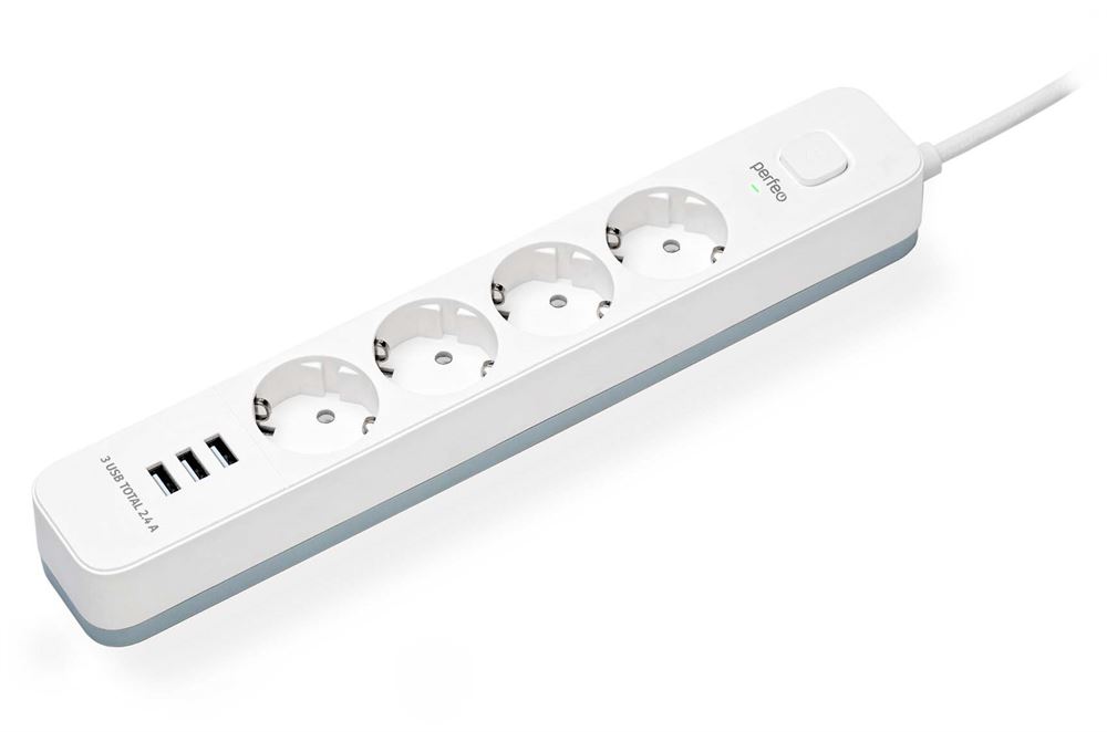 Сетевой фильтр "Perfeo" (PF_C3955) POWER STREAM - 4 роз - 2,0 м - белый