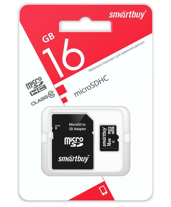 Карта памяти "Smartbuy" MicroSDHC16GB Class10 + адаптер LE