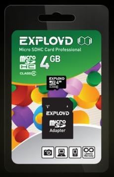 Карта памяти "Exployd" MicroSDHC 4GB Class4 + адаптер SD