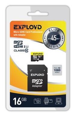 Карта памяти "Exployd" MicroSDHC 16GB Class10 + адаптер SD