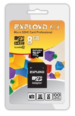 Карта памяти "Exployd" MicroSDHC 8GB Class10 + адаптер SD