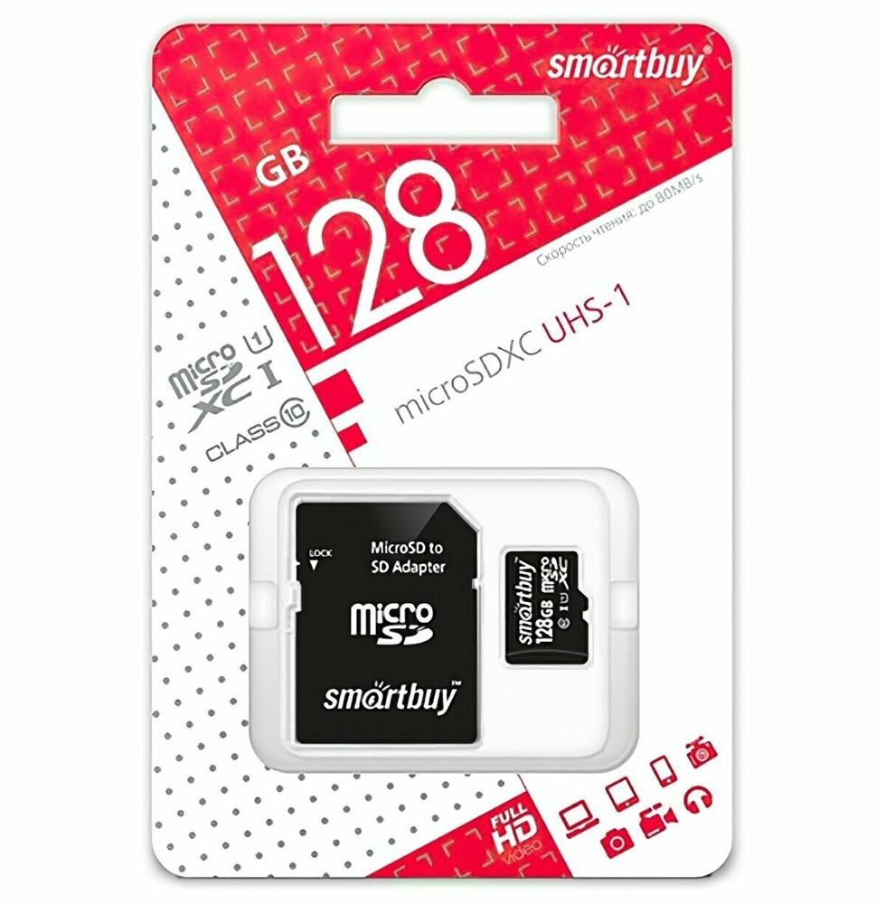 Карта памяти "Smartbuy" MicroSDXC 128GB Class10 UHS-I U1 + адаптер