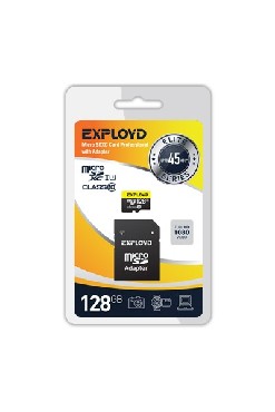 Карта памяти "Exployd" MicroSDXC 128GB Class10 + адаптер SD (45MB/s)