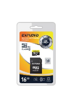 Карта памяти "Exployd" MicroSDXC 16GB Class10 + адаптер SD (45MB/s)