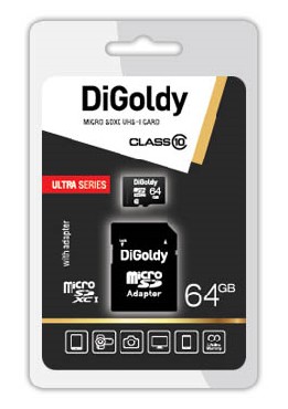 Карта памяти "Digoldy" 64GB microSDXC Class10 UHS-1 + адаптер SD