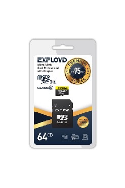 Карта памяти "Exployd" MicroSDXC 64GB Class10 + адаптер SD (95MB/s)