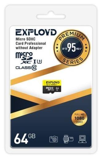 Карта памяти "Exployd" 64GB microSDXC Class 10 UHS-1 Premium (U3) [EX064GCSDXC10UHS-1-ElU3 w