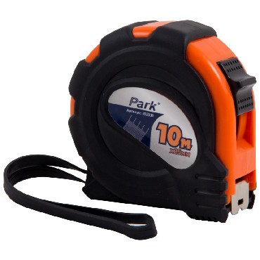 Рулетка "PARK" TM30-10025 с фиксатором, прорезиненный корпус, 10x25мм (353030)