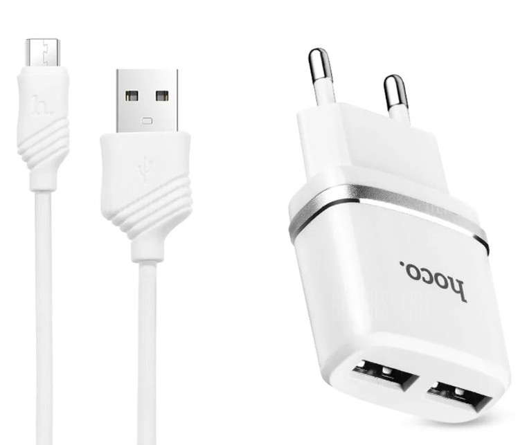 Адаптер питания "HOCO" (6957531047773) C12 2USB 2.4A MICRO USB 1м универсальный белый